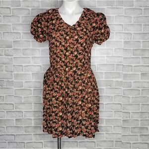 Vintage Black and Pink Floral Midi Dress